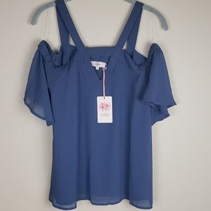 NWT Entro Blue Cold Shoulder Top Sz S